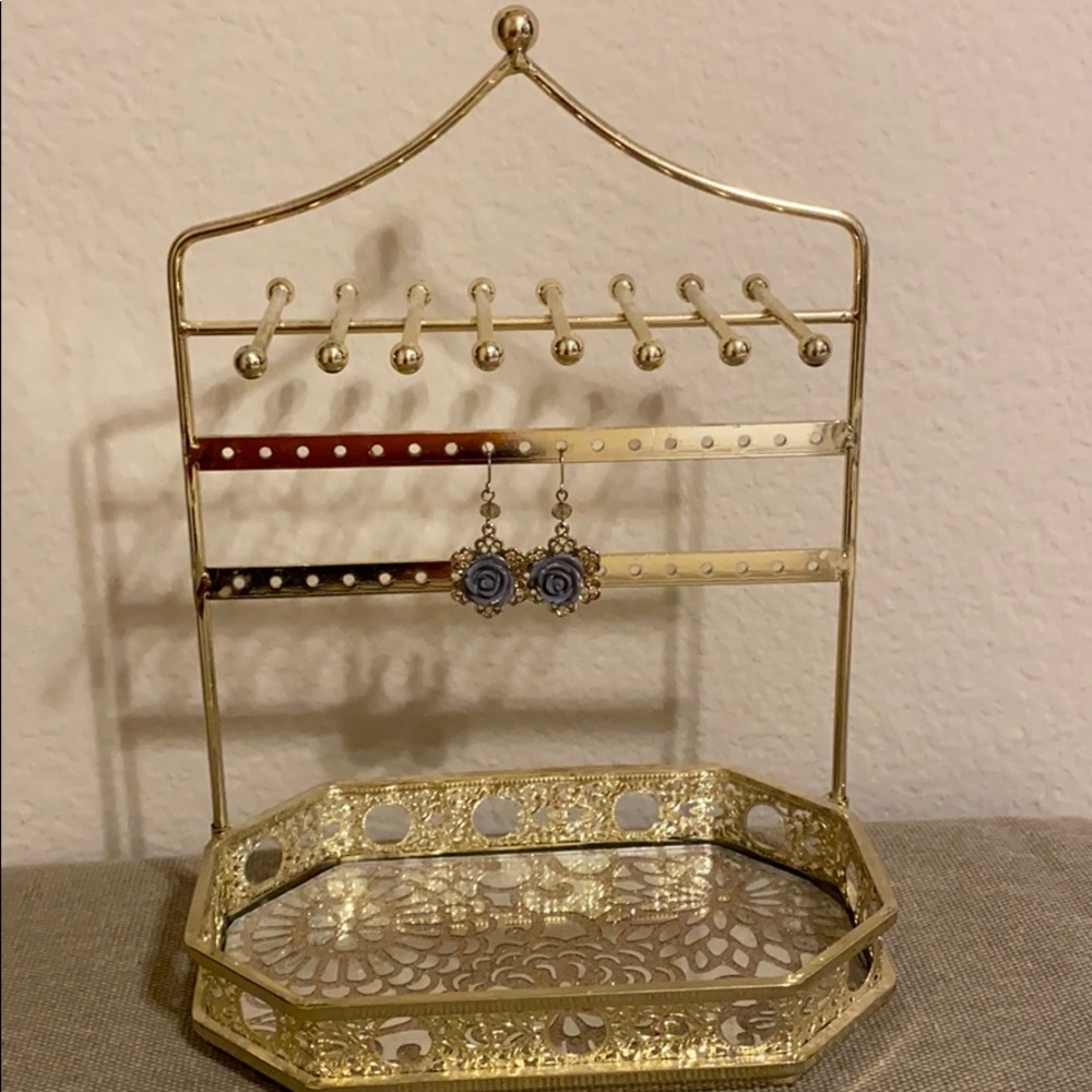 Francesca’s Gold & Blue Drop Earrings Size OS EUC
